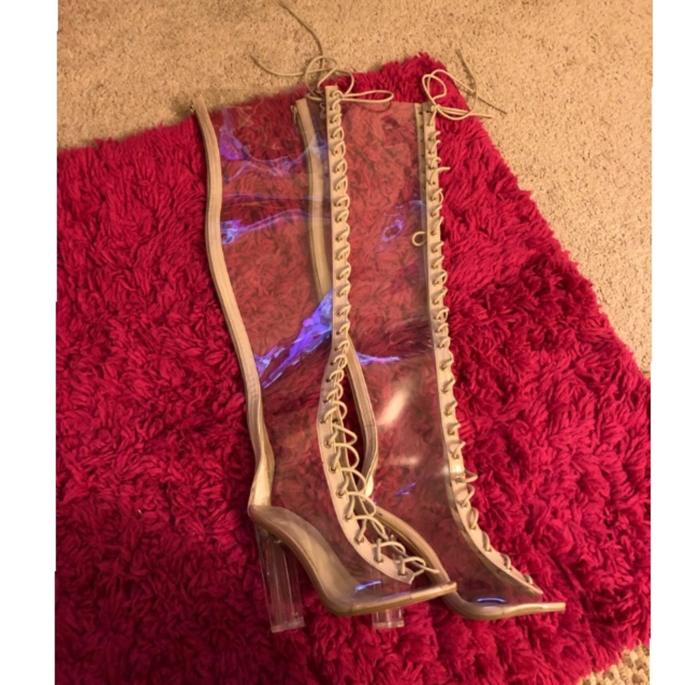 Beige see through heels.